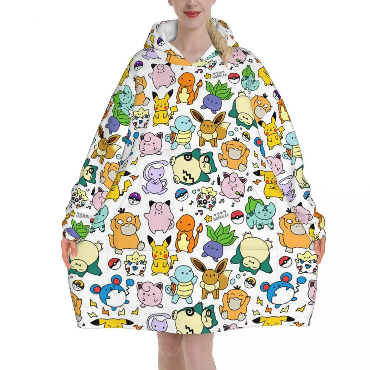 Oversized Pokemoned Pikachus Wearable Blanket Gifts for Women Men Ultrasoft Plush Warm Sweatshirt Blankets With Pocket