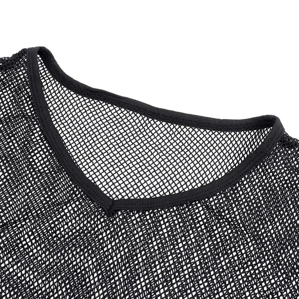 Men Mesh T Shirt Transparent Sexy Men See Through Fashion T-shirt Men Slim Fit Shiny Sexy T Shirt Party Nightclub Blouse Tops