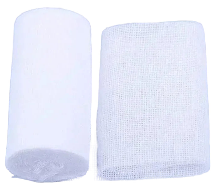 Roll of white gauze on a light purple background