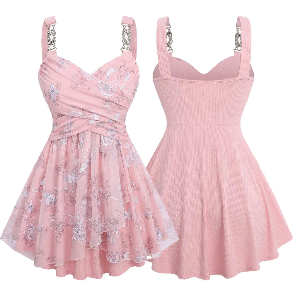 Plus Size Tank Top Light Pink Summer Flower Print