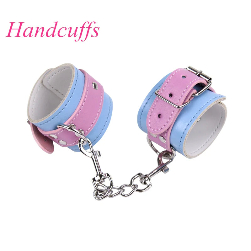 Adjustable PU Leather Collar, Hand cuffs and Ankle Cuffs Bondage Set