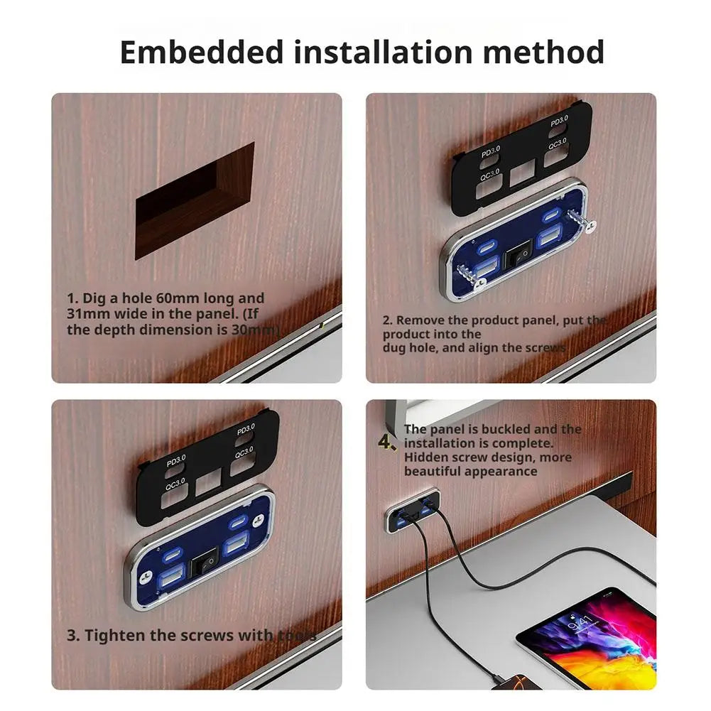 Car Charger Dual USB Type-C 4 Ports Quick Charging Socket