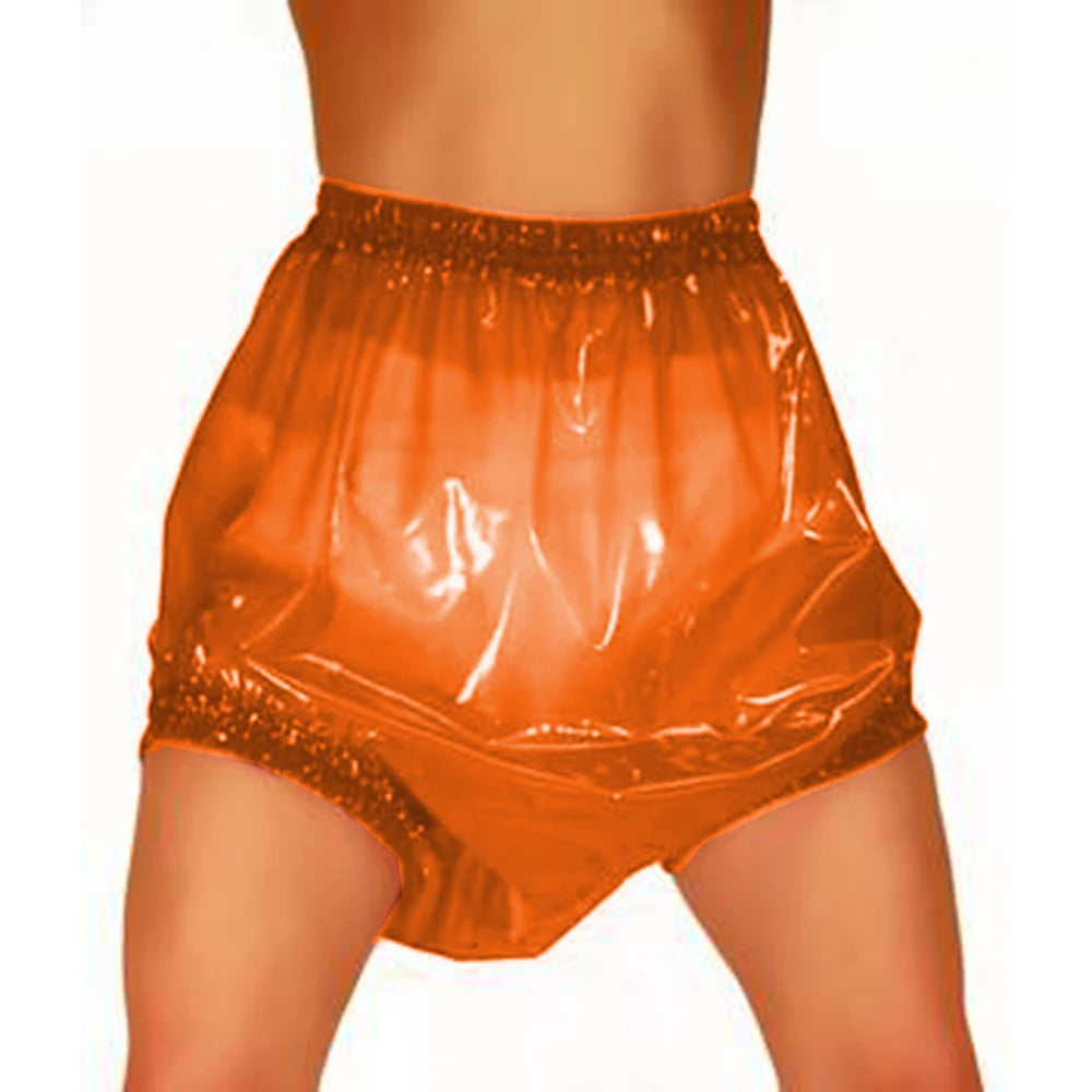 Unisex , Sissy Transparent PVC Plastic Diaper Pants, High Waist Shorts