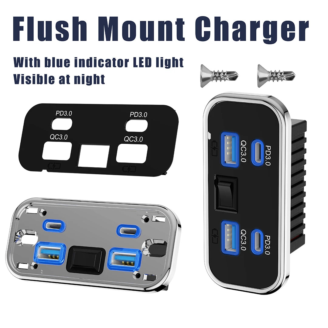 Car Charger Dual USB Type-C 4 Ports Quick Charging Socket