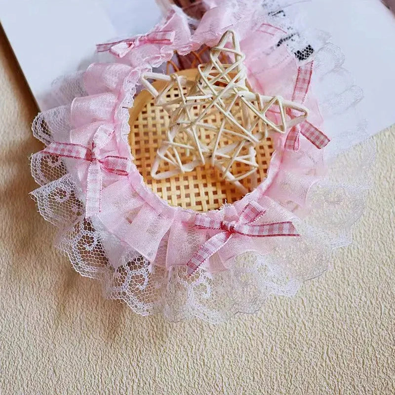 1 Yard Pink and White-Color Ruffle Wave Embroidery Lace Fabric Trim