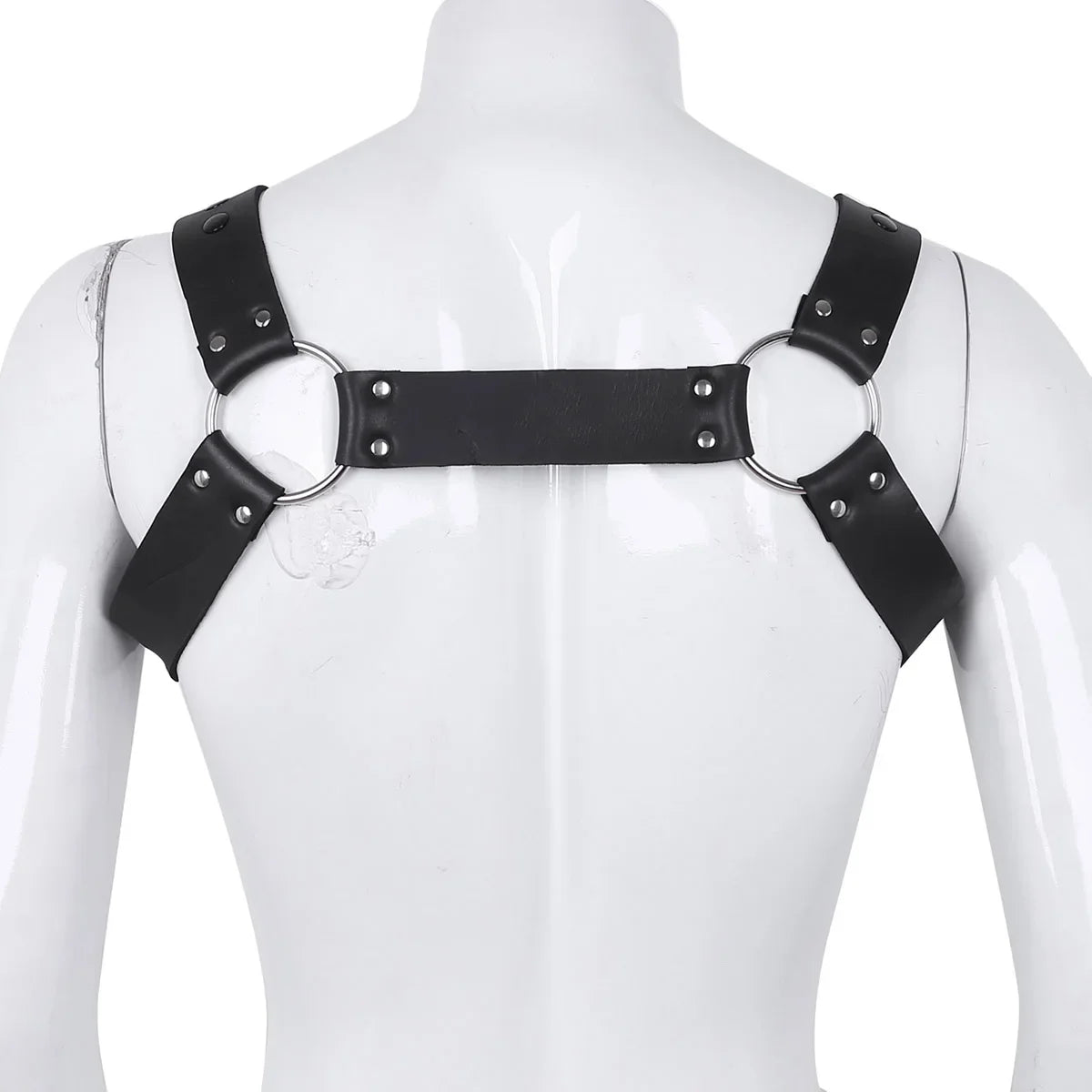 Faux Leather Harness Clubwear with Metal O-rings