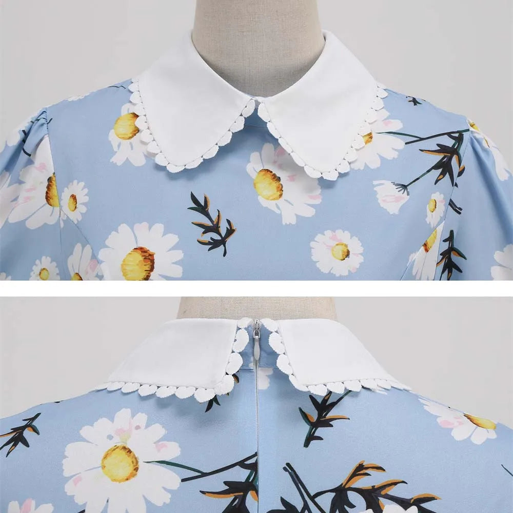 Summer Floral Printed Peter pan Collar 50s Mummy Dress