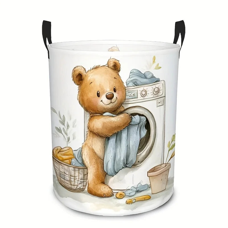 Whimsical Beige Bear Laundry Hamper Small or Medium with Handles