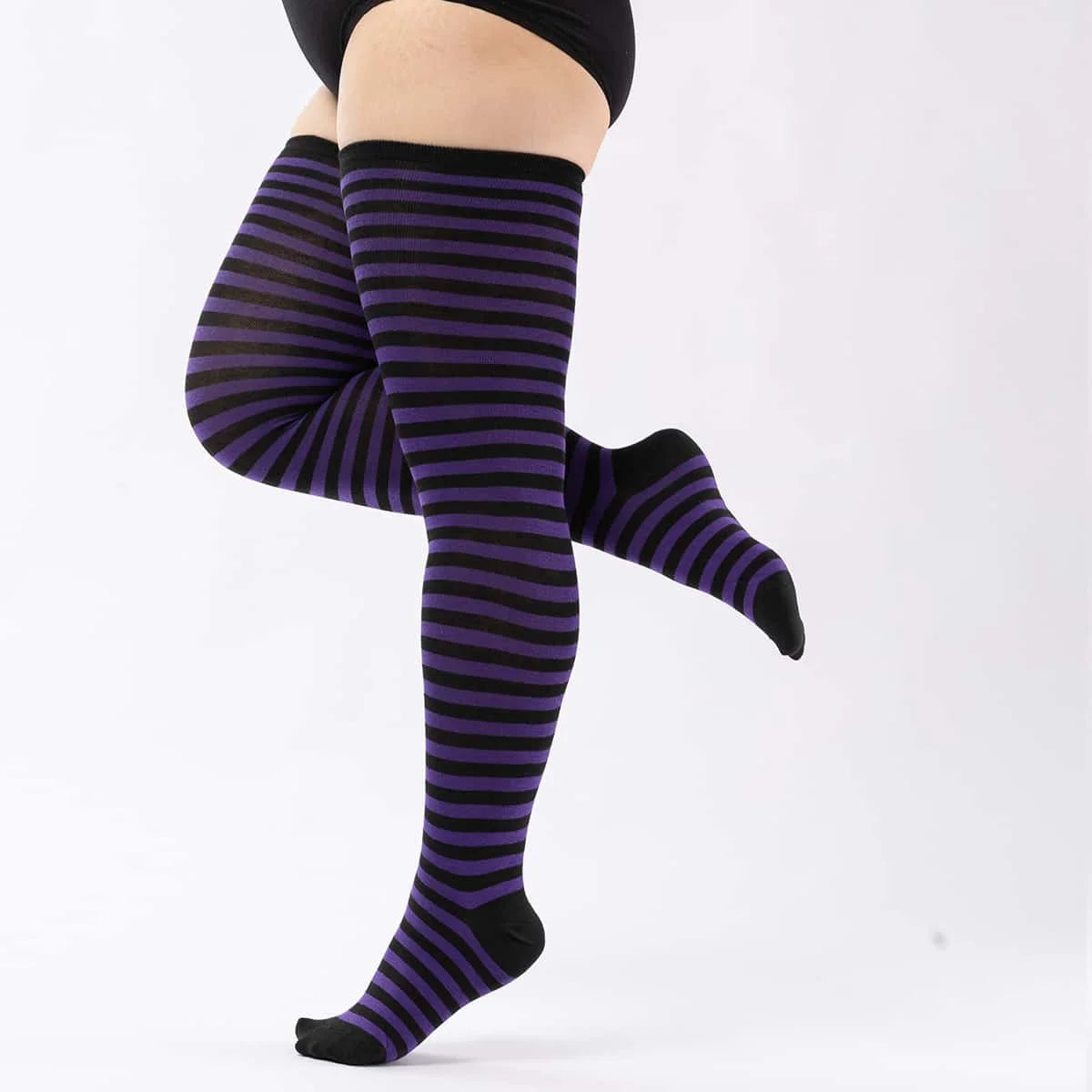 Black White Striped Long Socks Plus Size Elastic Over Knee Thigh High Stockings Autumn Winter Leg Warmers for Oversized Women XL