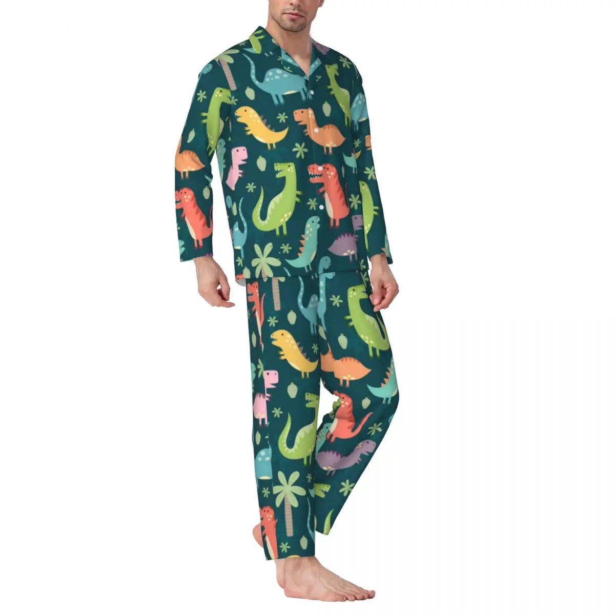 Colorful Cute Dinosaurs Pajamas Unisex Cartoon Dinos Jungle 2 Pieces
