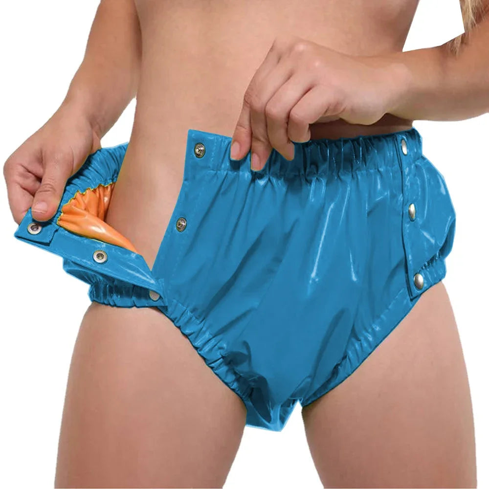 PVC Glossy Adult Baby Diaper Cover with Snap Buttons Wet look High Waist Sissy Up to 7XL
