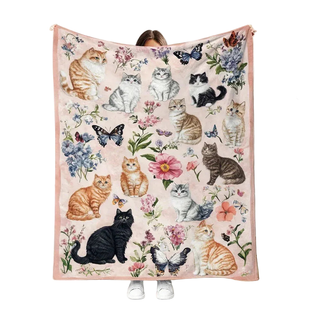 Cute Cat Flower Carpet Mat Flower Orange Cat with Butterfly. Soft Skin friendly