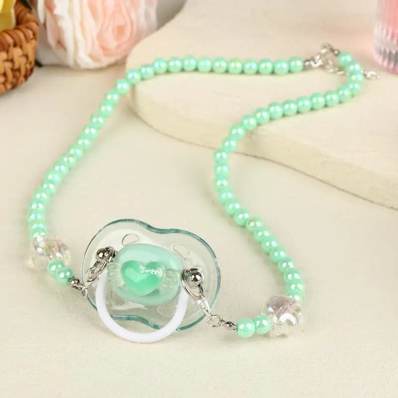 Sweet Beads Chain Pacifier Gag Collar Soft Silicone Adult Pacifier