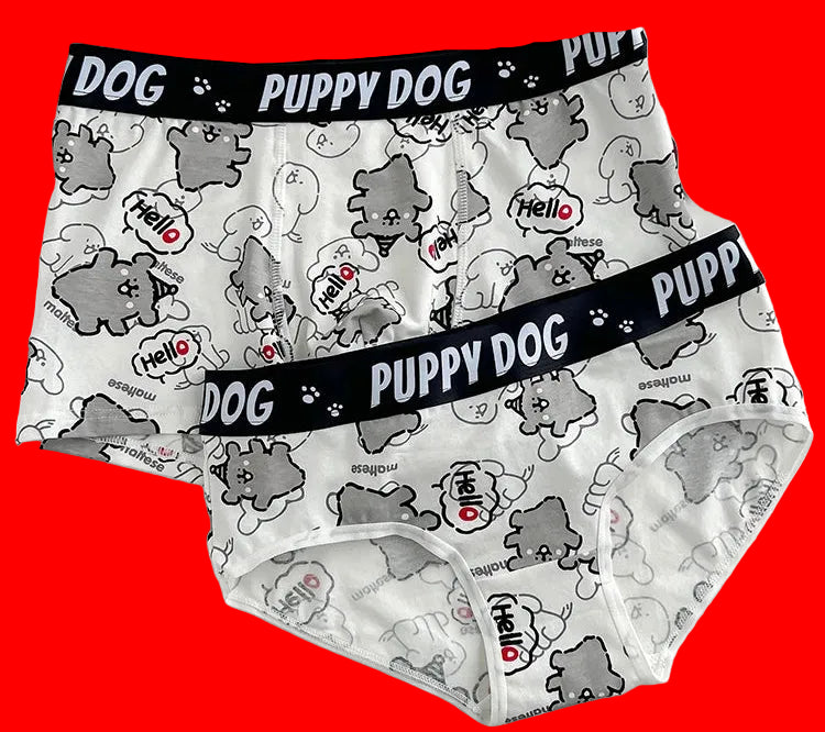 Couple Underwear For Men And Women Cartoon Puppy Pure Cotton Triangle Pants
