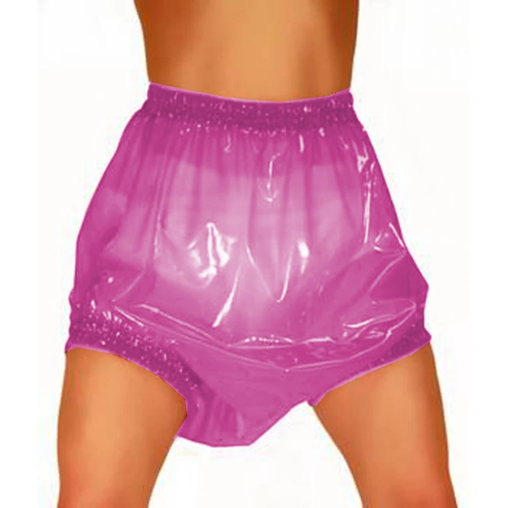 Unisex , Sissy Transparent PVC Plastic Diaper Pants, High Waist Shorts