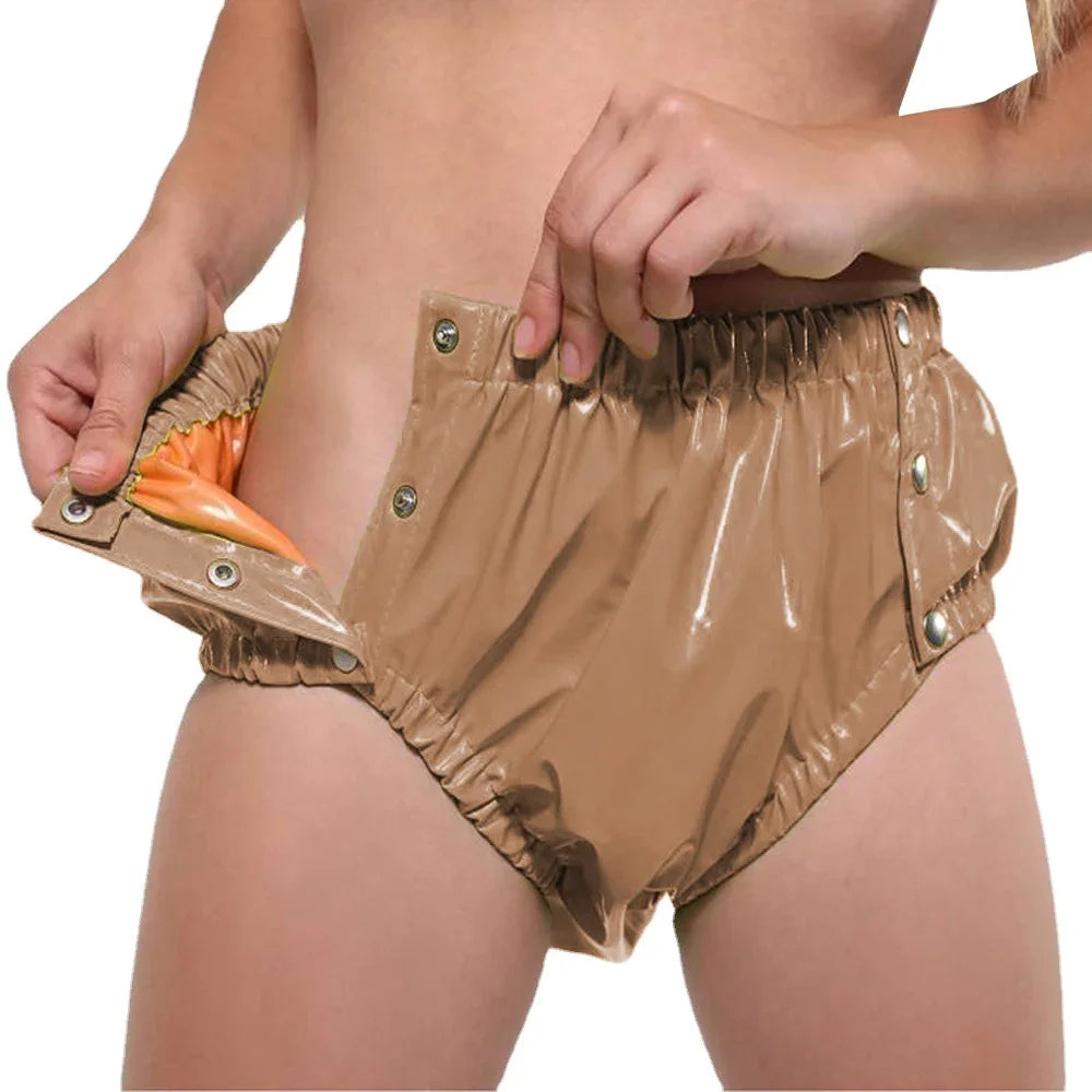 PVC Glossy Adult Baby Diaper Cover with Snap Buttons Wet look High Waist Sissy Up to 7XL