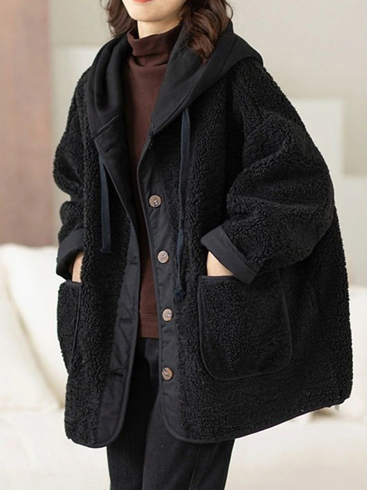 Plus Size Fluffy Jacket Thickened Hooded Velvet Coat