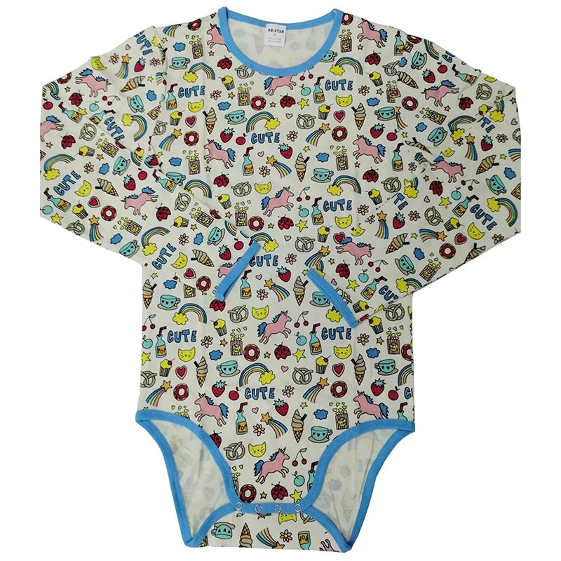 ABDL Rainbow Printing bodysuit Pure Cotton Long Sleeve Romper With Snaps