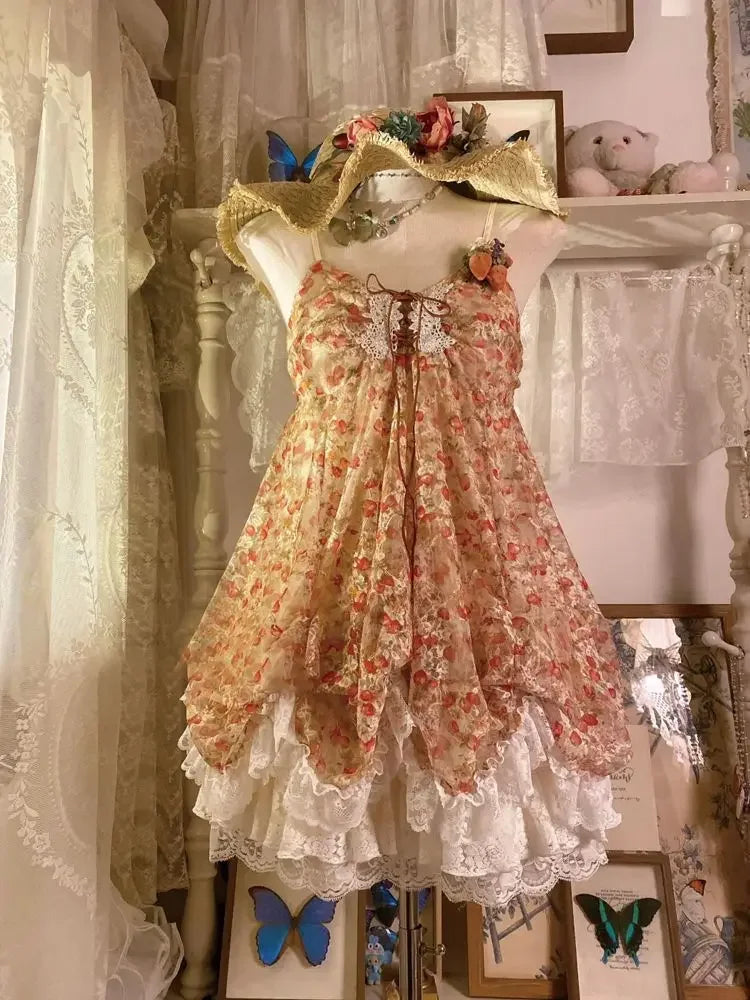 Vintage Elegant Ruffle Lace Chiffon Design Mini Skirt Suit