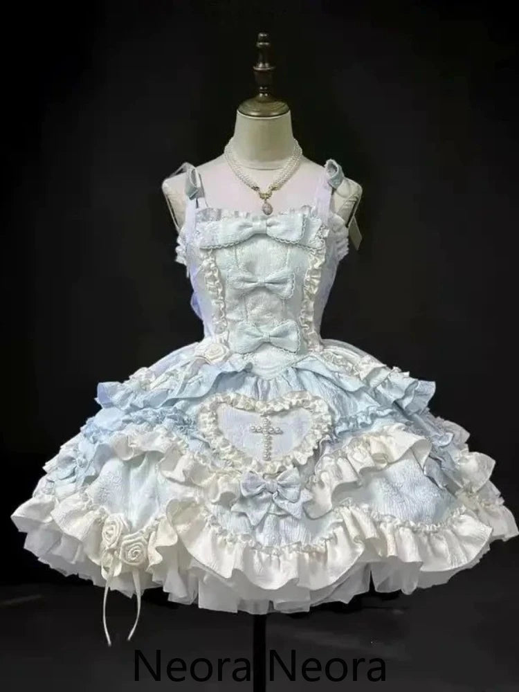 Kawaii Lolita Dress Sweet Bow Design Off Shoulder