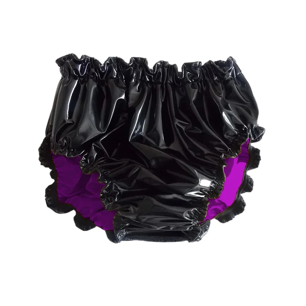 Shiny PVC Leather Panties Double Layer Splicing Briefs Glossy Waterproof