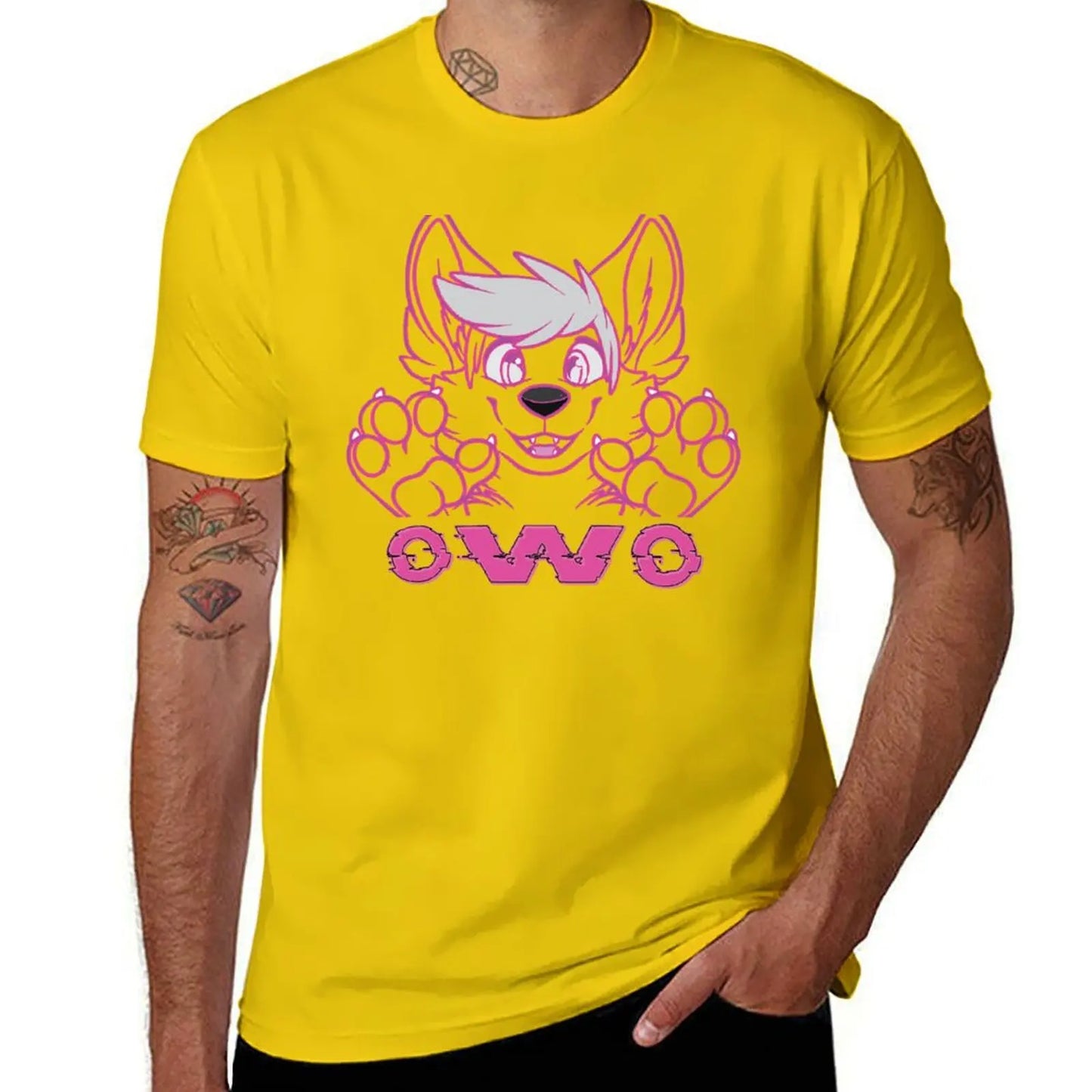 OwO Cute Puppy Kawaii Pink Glitchy Furry Fandom T-Shirt