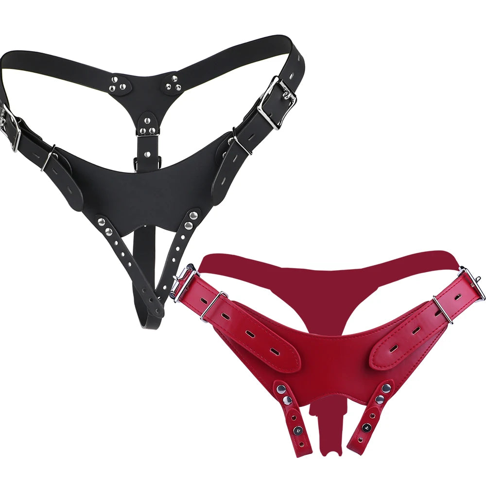PU Leather Chastity Belt For Metal Cage Harness Belt