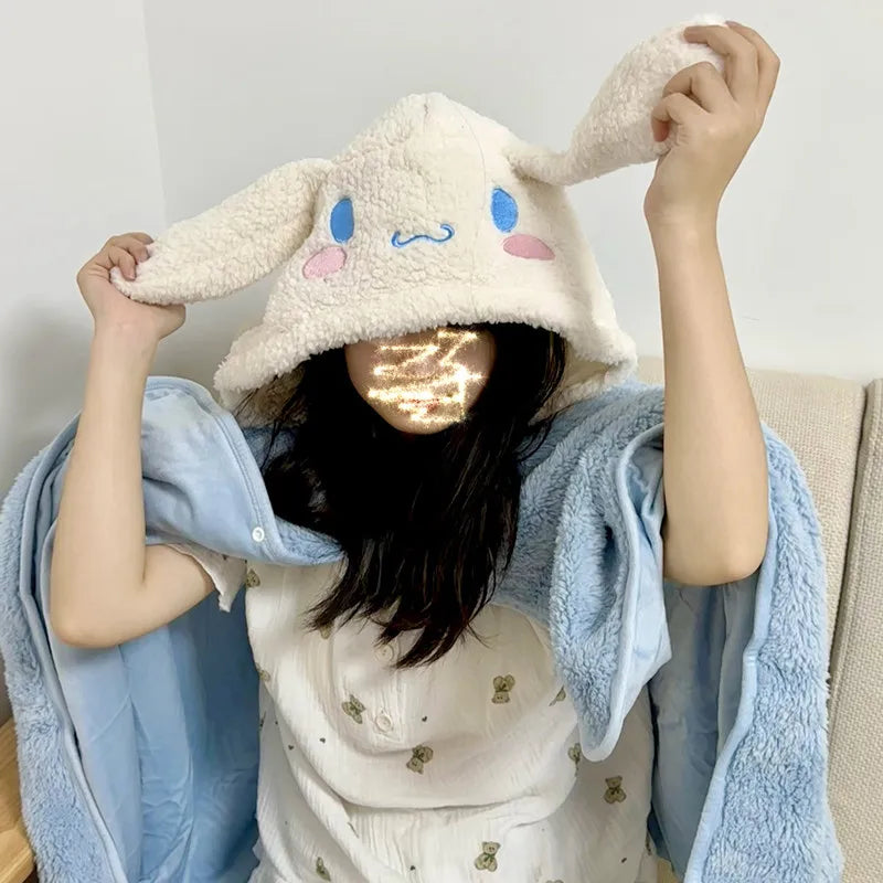 My Melody Kuromi or Cinnamoroll Cute Nap Hooded Poncho Blanket