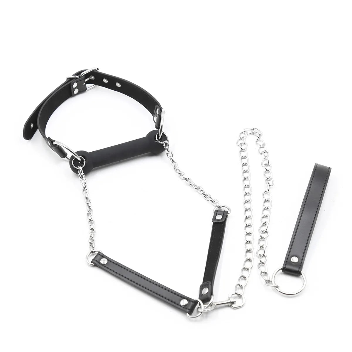 Silicone Bondage Dog Bone Ball Gag, Leash Chain Attached, Puppy Play Toy