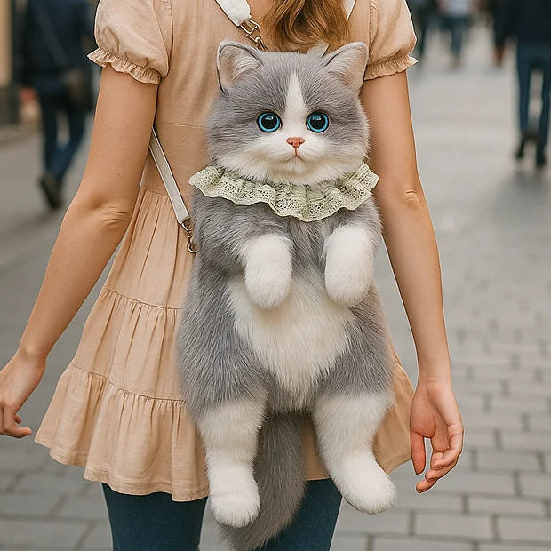 Girls Cute Cat Backpack, Kawaii Plush Bag, Soft Animal Crossbody Bag