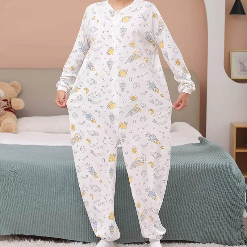 Unisex Jumpsuit ABDL Cute Cartoon Pure Cotton Playsuits Zipper Loose Romper