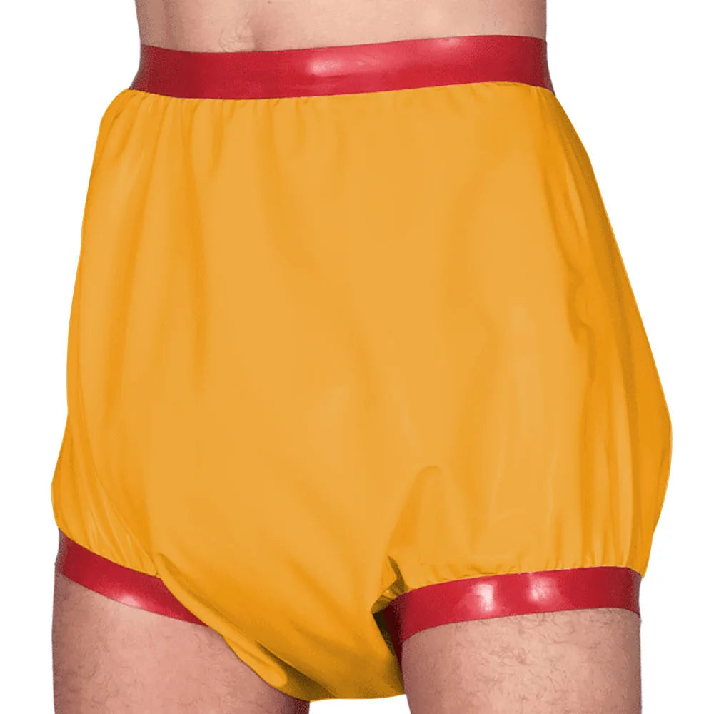Adult Baby High Waisted Diaper Pants Wet look PVC Leather Patchwork Wide Thigh Shorts