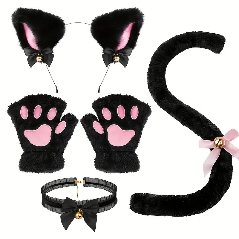 5Pcs Set Cat Paw Gloves Open Finger Gloves