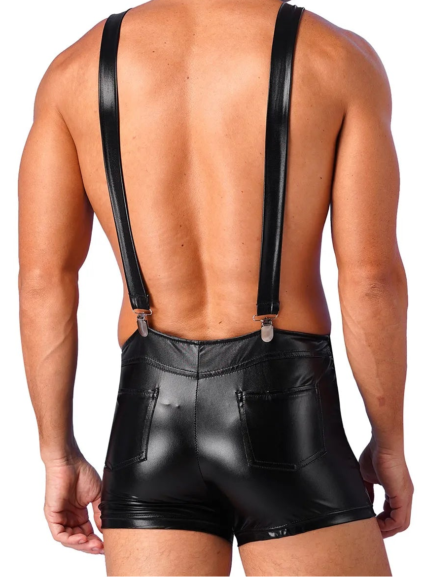 Unisex Bodysuit One-piece Wet look Leather Short Jumpsuit Romper