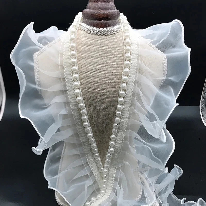 8cm wide black and white organza nail bead ruffle lace DIY banquet president's dress skirt collar edge sewing accessories supply