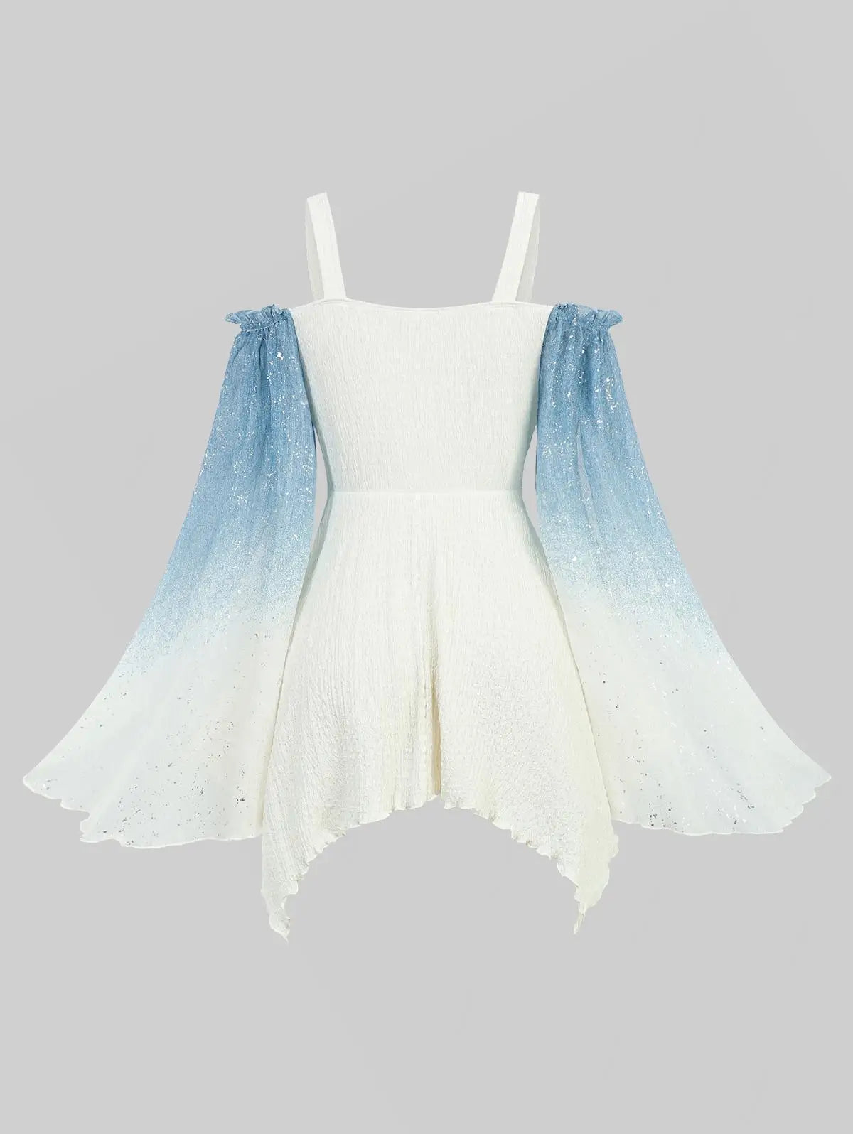 ROSEGAL Plus Size Ombre Print Cold Shoulder Blouse Flare Sleeves Asymmetrical Top