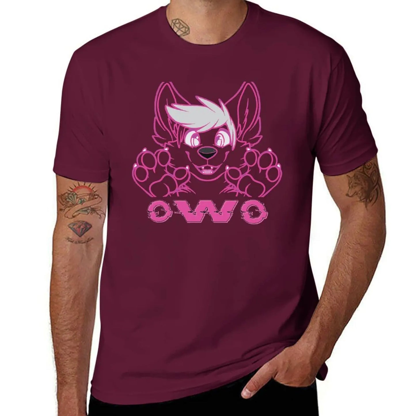 OwO Cute Puppy Kawaii Pink Glitchy Furry Fandom T-Shirt