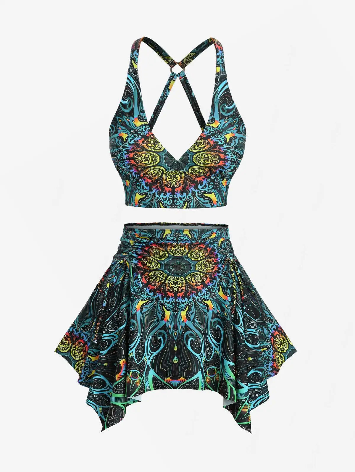 Plus Size Tankini Swimsuit Two Pieces Floral Pattern Printed