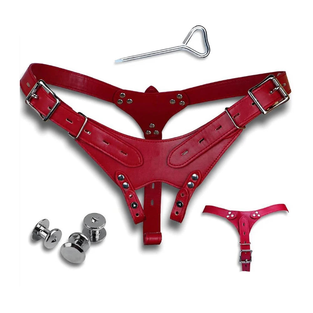 PU Leather Chastity Belt For Metal Cage Harness Belt