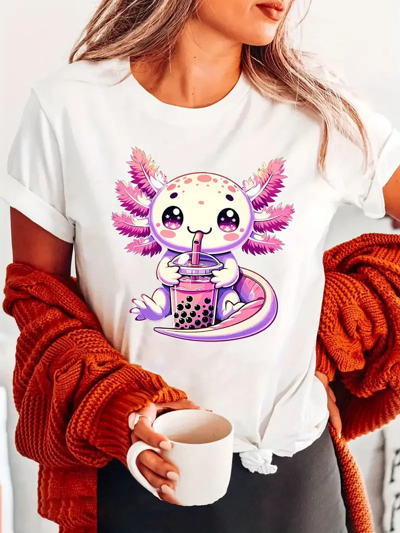 Axolotl Print T-shirt Short Sleeve Casual Top Unisex
