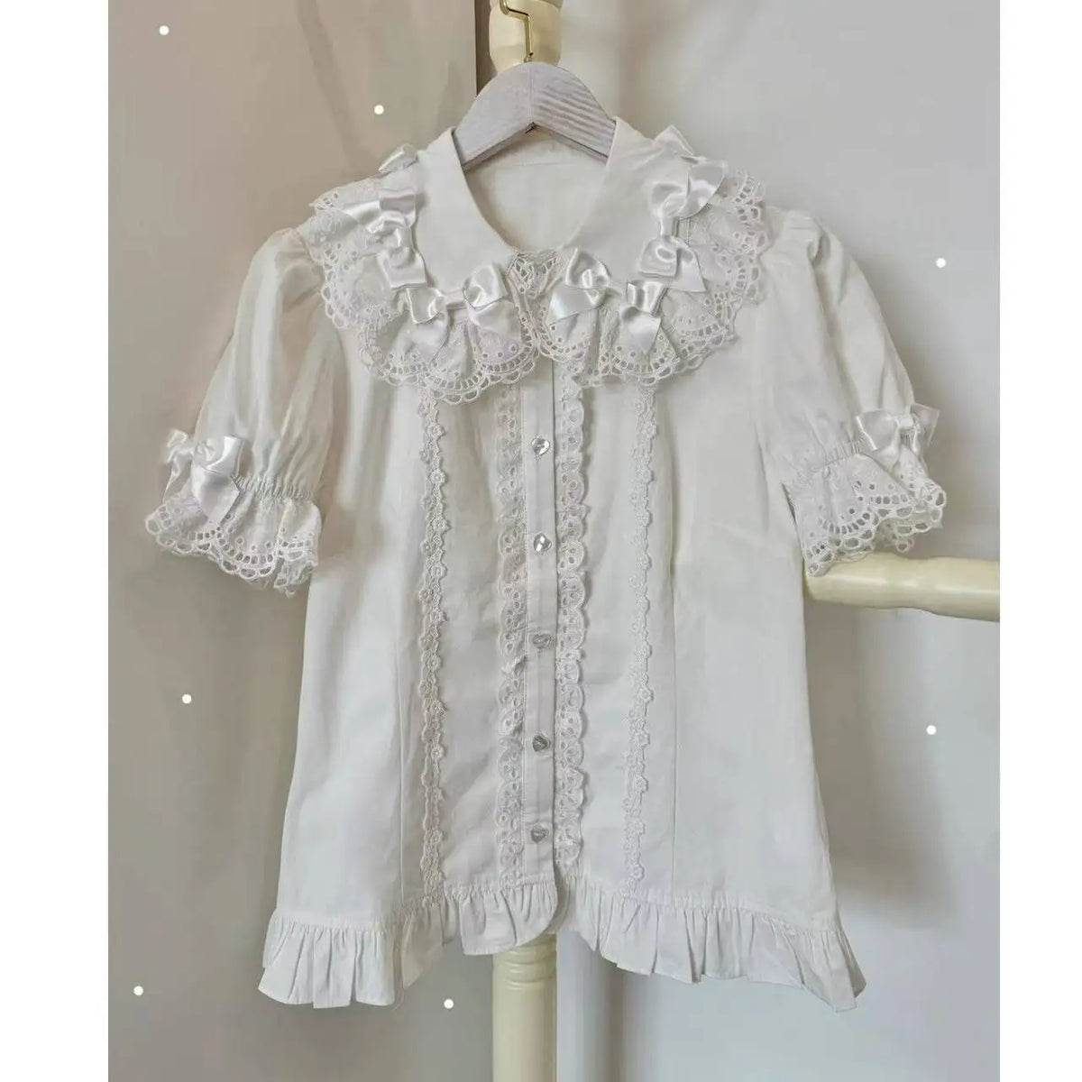 Japanese Cute  Blouses Unisex Kawaii All-match Peter Pan Collar Summer Shirt Tops Sweet Puff Sleeve Chic Blouse