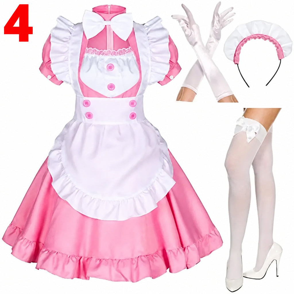 S-3XL Black White Cat Maid Outfit Cosplay Cute Soft Girl Maid Uniform Appealing Set Stage Waiter Costumes