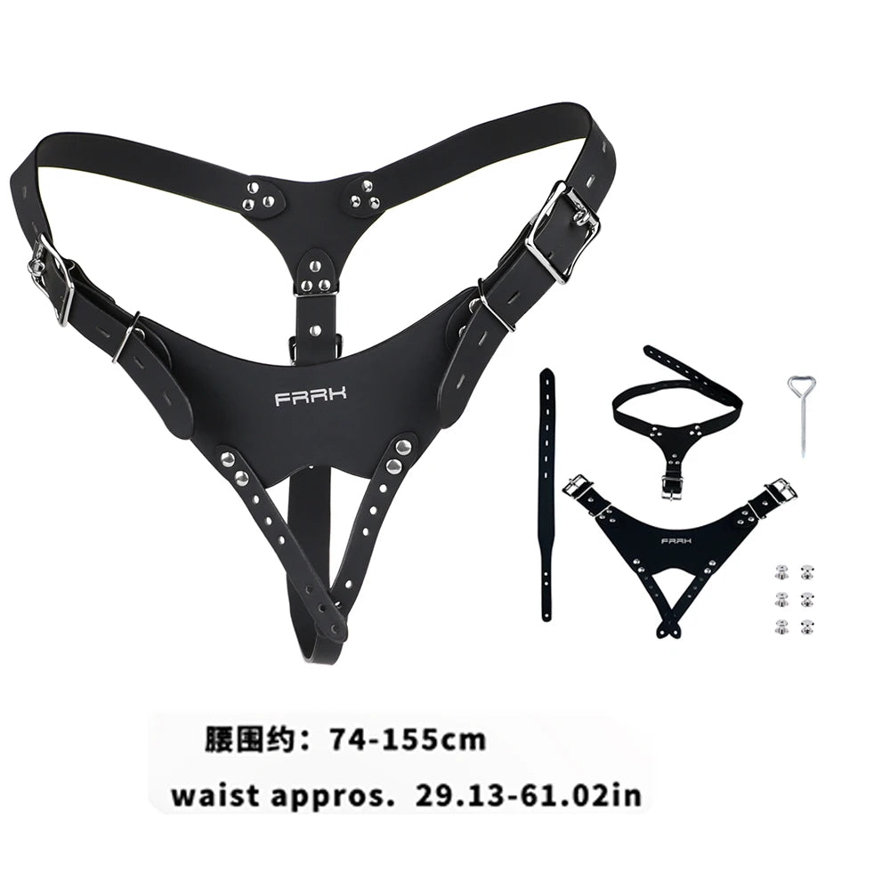 PU Leather Chastity Belt For Metal Cage Harness Belt