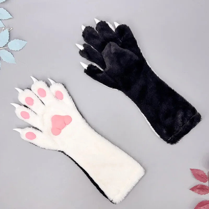 Faux Fur Animal Paw Gloves Cat Bear Fox Wolf