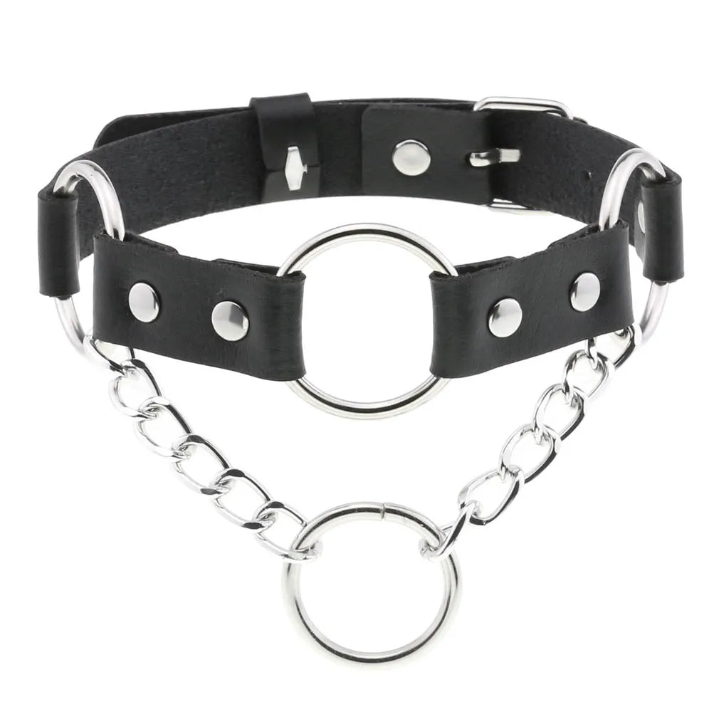 Gothic PU Leather Tassel Chain Choker Collars