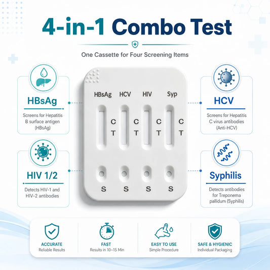 4-in-1 Infectious Disease Screening Test Kit, HBsAg HCV HIV 1/2 Syphilis Combo Rapid Test Cassette Antibody Diagnostic Reagent