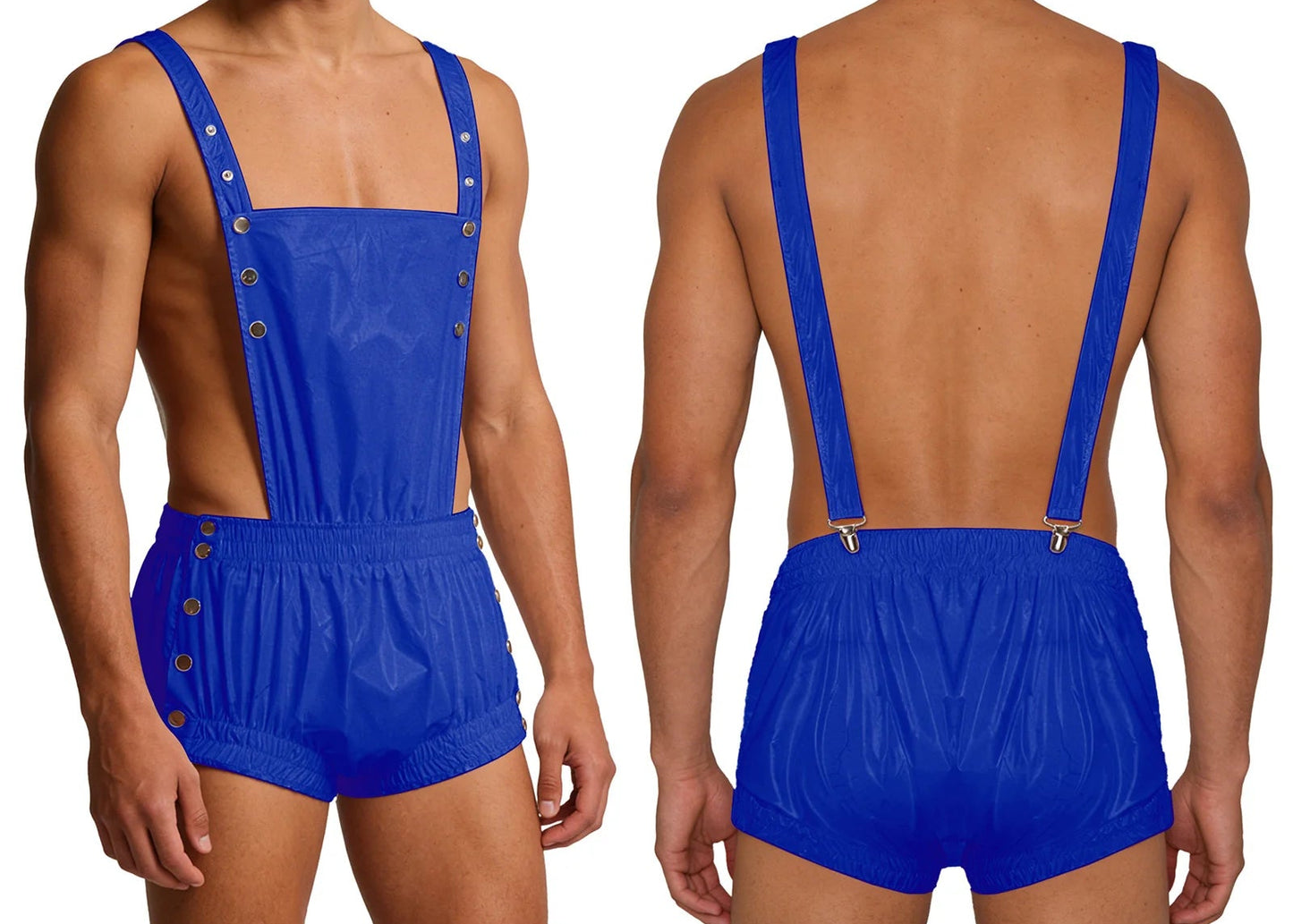 Unisex Overalls Shorts Metal Rivet Embellished Suspenders Bodysuit Waterproof