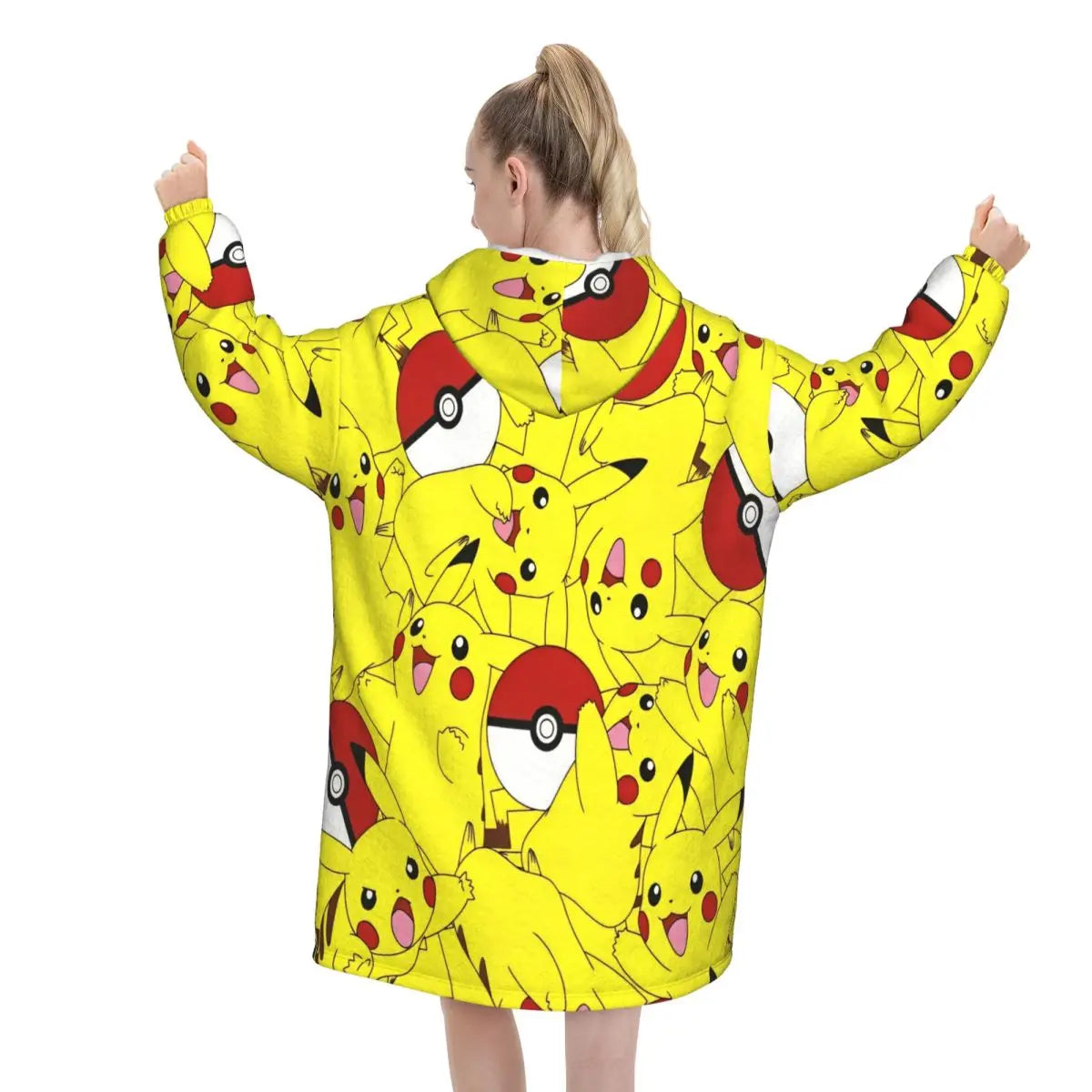 Pokemon Pikachus Blanket Hoodie Wearable Blanket Oversize with Pocket Warm Onesie