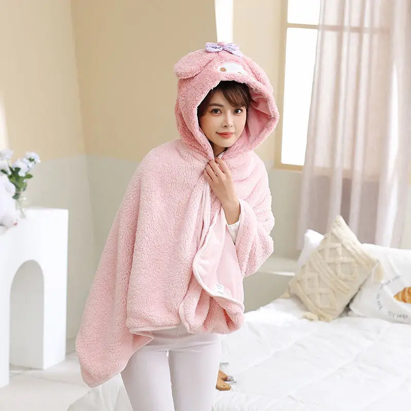 My Melody Kuromi or Cinnamoroll Cute Nap Hooded Poncho Blanket