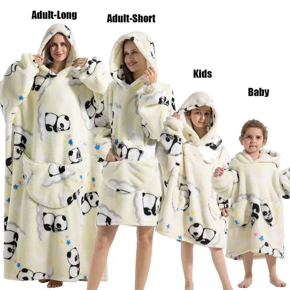 Super Oversized or Oversized Long Winter Sherpa Plush Blanket Family Matching Hoodie Sweatshirt